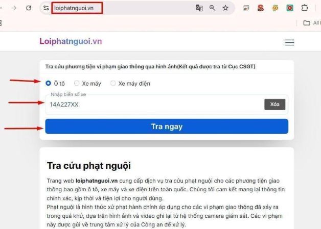 Truy cập website loiphatnguoi.vn để tra cứu phạt nguội Vũng Tàu